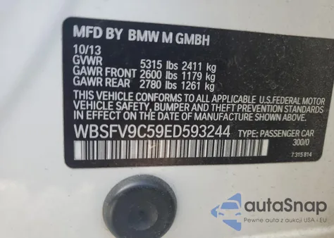 2014 BMW M5 from USA, damaged, VIN WBSFV9C59ED593244